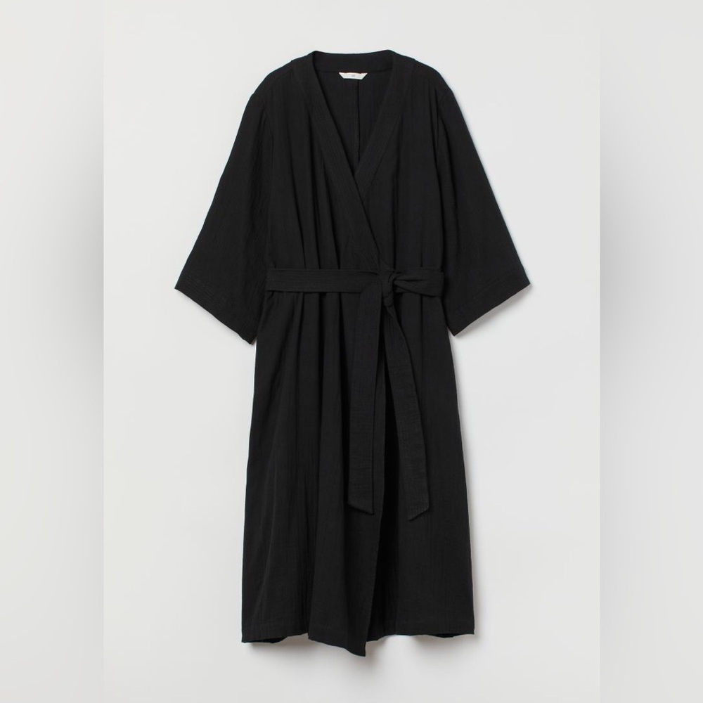 H&M Gauzy Cotton Wrap Dress Sz XS Black